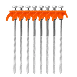 Heavy Duty Metal Spiral Ground Anchors - Set of 10 Camping Tent Stakes with Hex Socket (Orange - 8pcs)