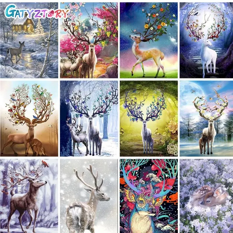 

GATYZTORY Decorative Painting By Numbers Deers Pictures Paint Winter Landscape Coloring By Numbers On Canvas Artwork Fantasy