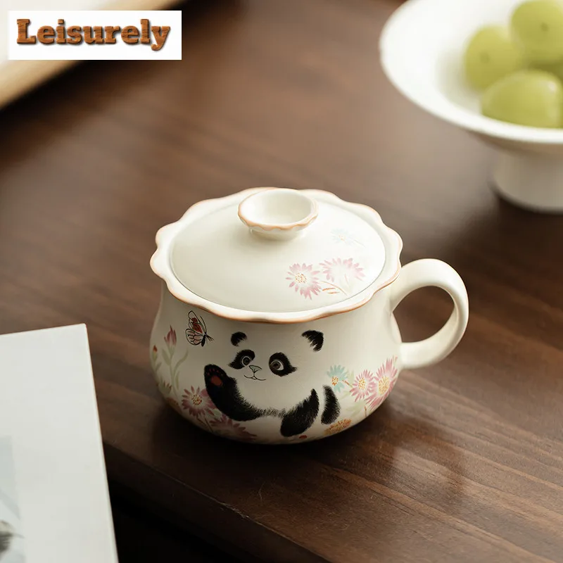 180ml Cream Ding Kiln Panda Play Butterfly Filter Tea Separator Cup Elegant Tea Mug With Infuser Tea Maker Office Water Cup Gift