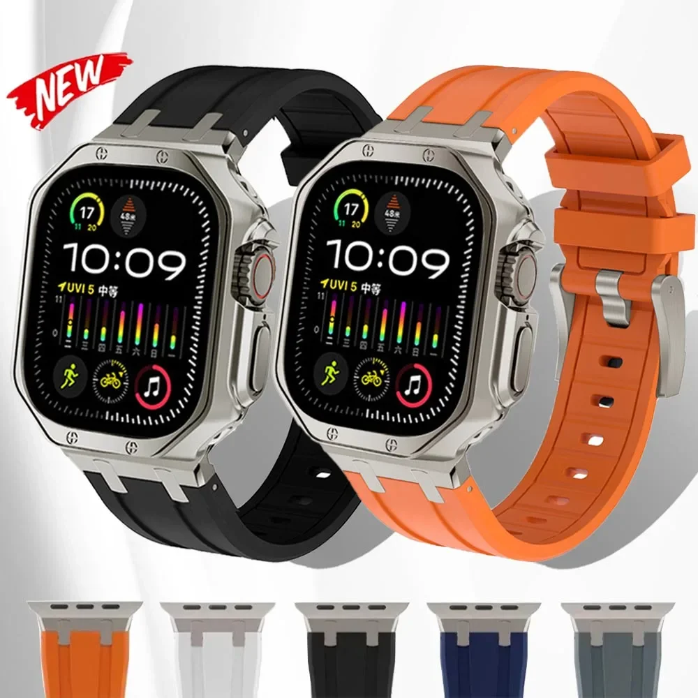 

Tpu Case+Silicone Band For Apple Watch Ultra 2 1 49mm Series 9 45mm Strap For iWatch 8 7 6 5 4 se 44mm 42mm Bracelet Soft Cover