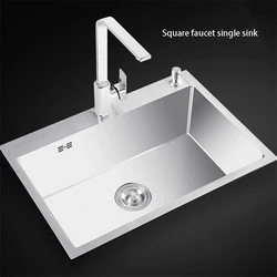 Thickened 304 Stainless Steel Above Counter Kitchen Sink Home Improvement Brushed Wash Basin Small Apartment Manual Single Bowl