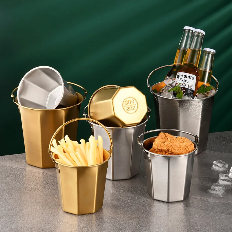 304 Stainless Steel Mini Ice Bucket Bar KTV Snack Bucket French Fry Household Kitchen Storage