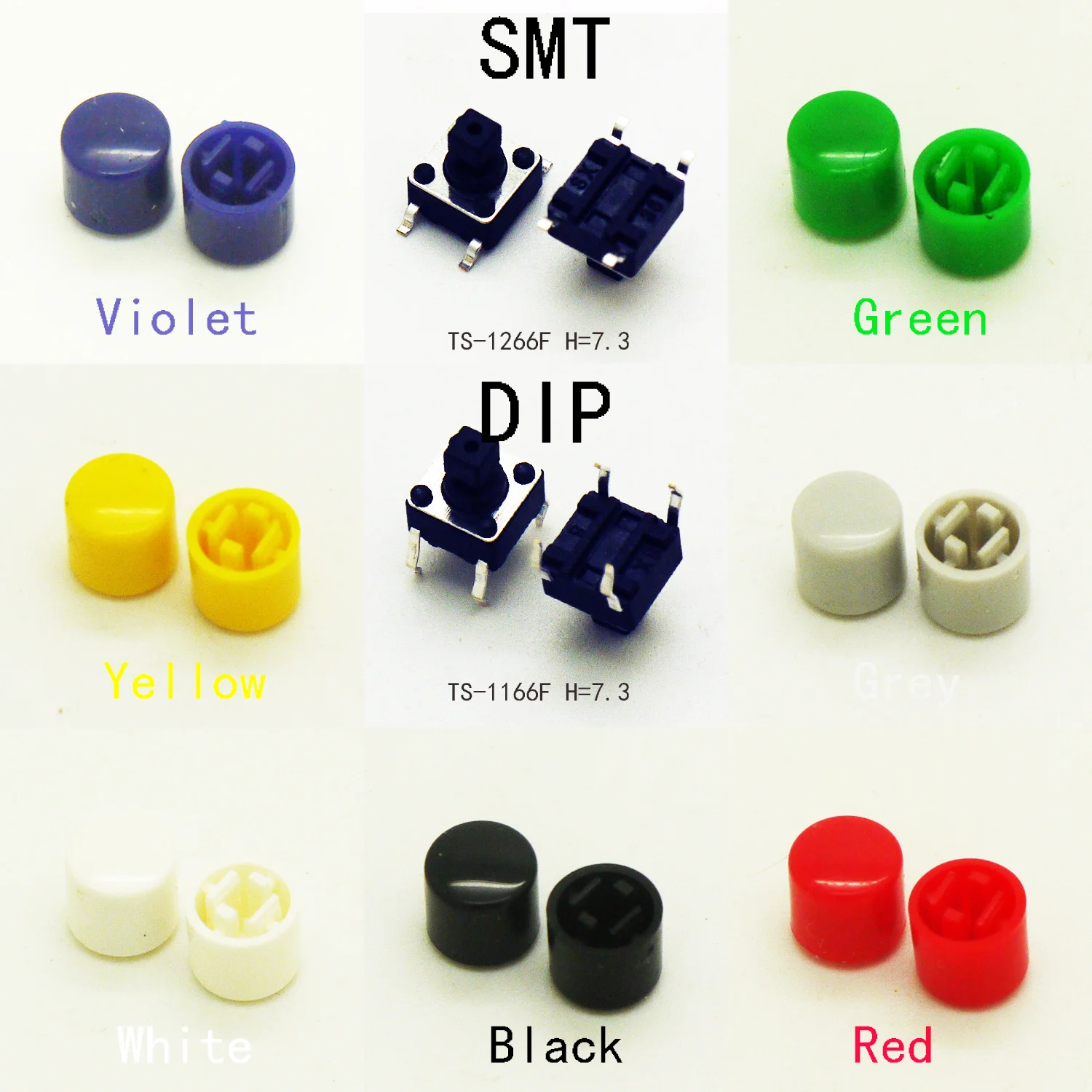 10Sets 6X6X7.3mm(H=11mm With Cylinder Cap) 4PIN DIP or SMT Momentary Tact Button Dia.6.6mm Tactical Keys Switch Mini Push Button