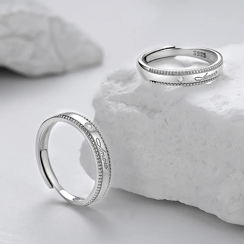 

925 Sterling Silver True Love Couple A Pair Of Simple And Adjustable Light Luxury Niche Design Rings