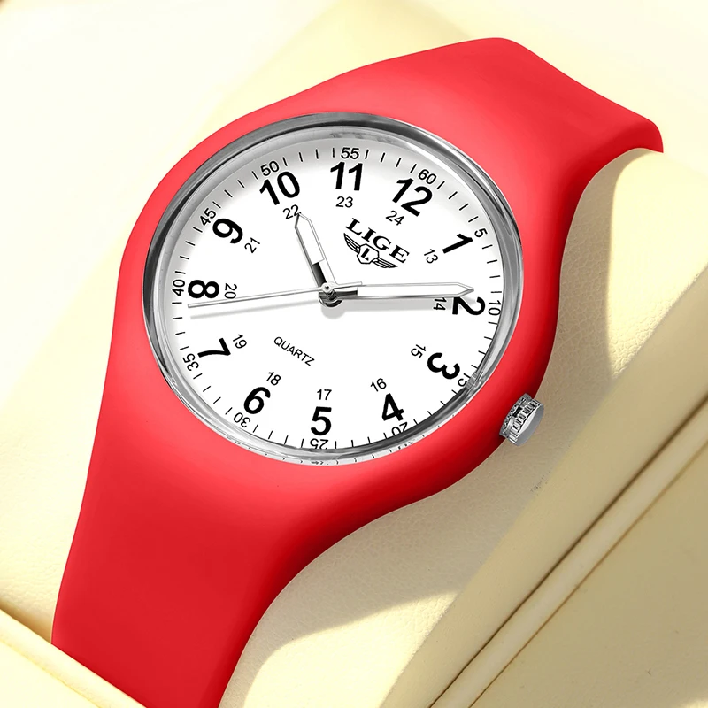 LIGE 2025 New Red Silicone Watch Women Fashion Top Brand Luxury Women's Quartz Wristwatch Waterproof Luminous Watches for Women