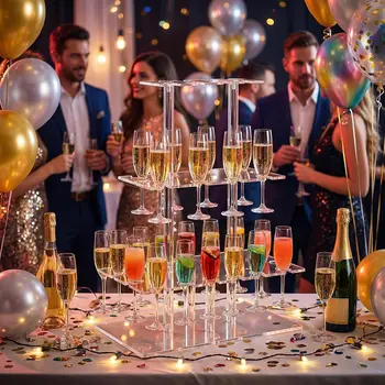 Acrylic Champagne Tower Stand with 32 Slots, 4 Tier Clear Cocktail Glass Tree Stand for Wedding, Champagne Flute Display Holder for Bridal Shower, Baby Shower, Birthday, New Year Party 1