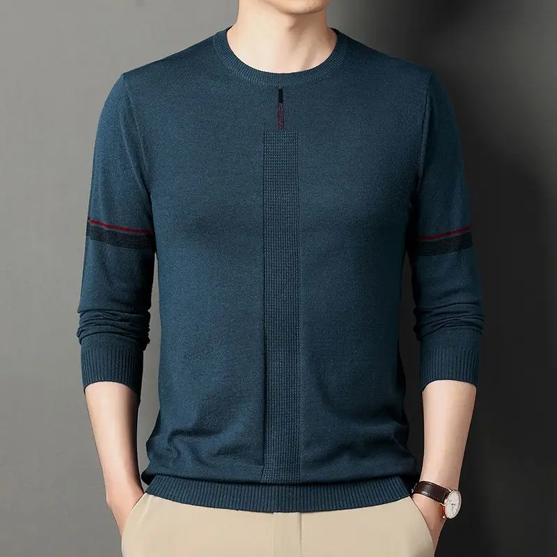 Spring Autumn New Solid Color Fashion Long Sleeve Sweater Man High Street Casual Slim Youth Pullovers Men All-match Thin Tops