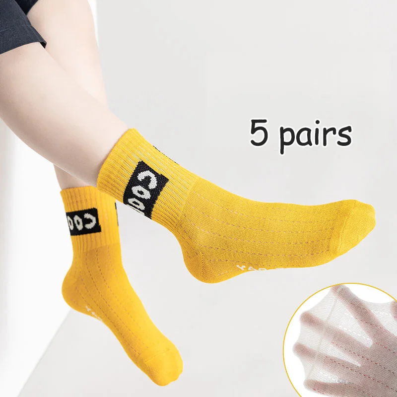 5 pairs of children's socks Boys spring and autumn thin mesh socks student mid-tube sports socks Wicking sweat non-smelly cotton