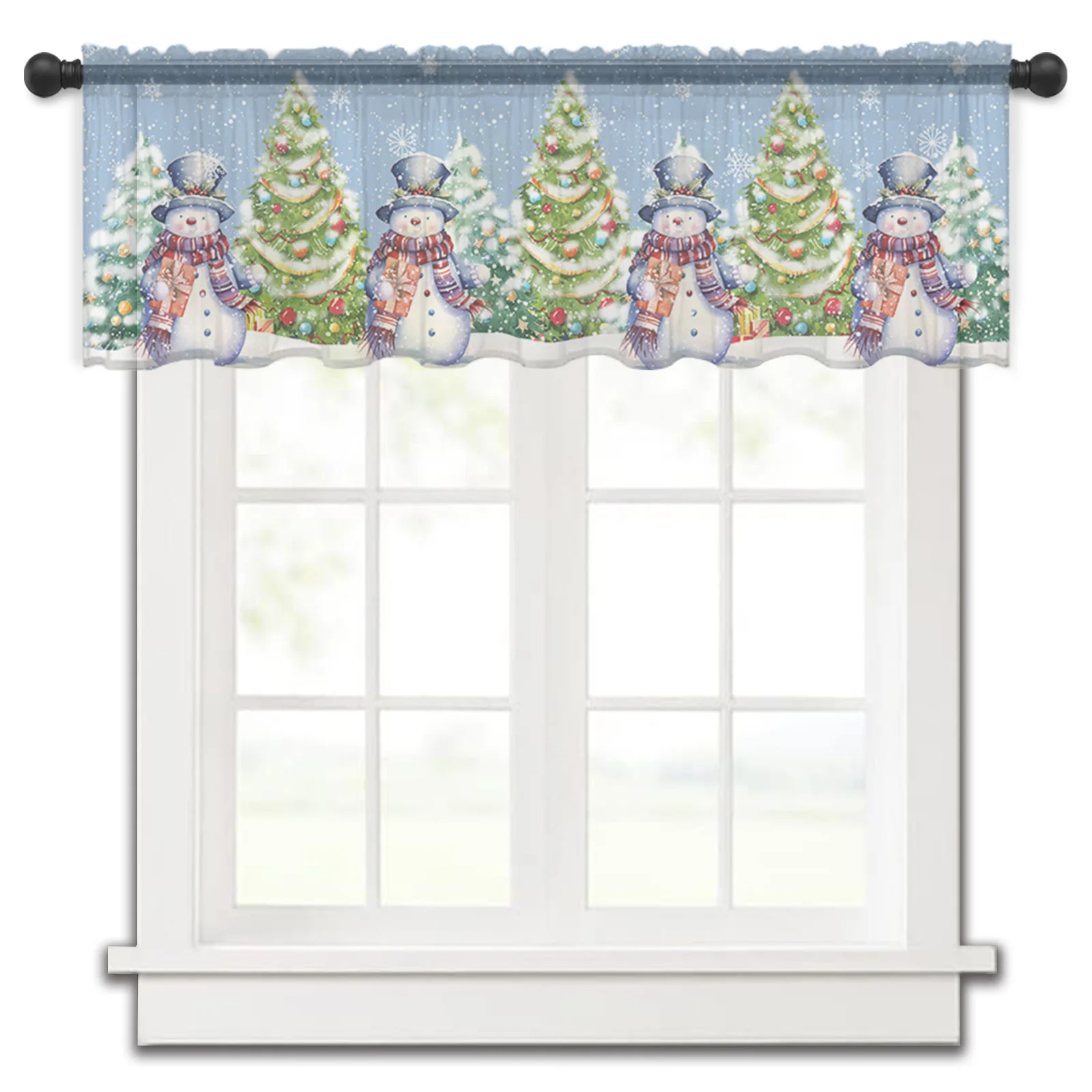 

Christmas Snowman Tree Kitchen Curtains Tulle Sheer Short Curtain Living Room Home Decor Voile Drapes