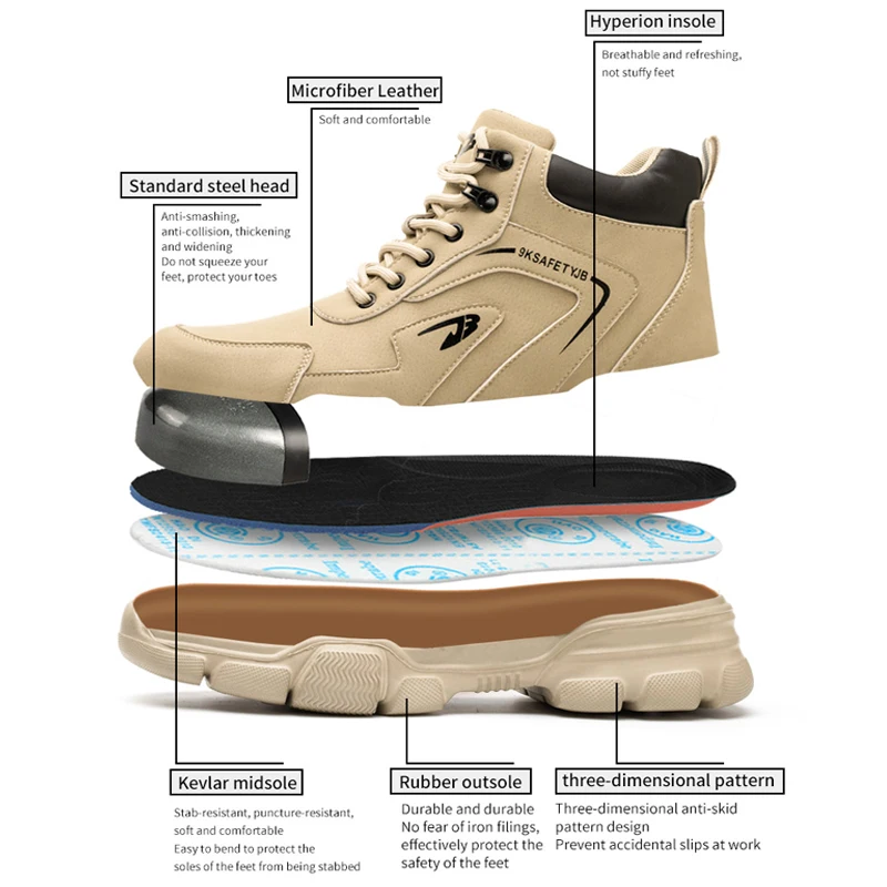 Zapatos de seguridad para hombre, zapatillas de trabajo antigolpes y ANTIPERFORACIONES, con punta de acero, botas ligeras y cómodas, indestructibles - Imagen 2