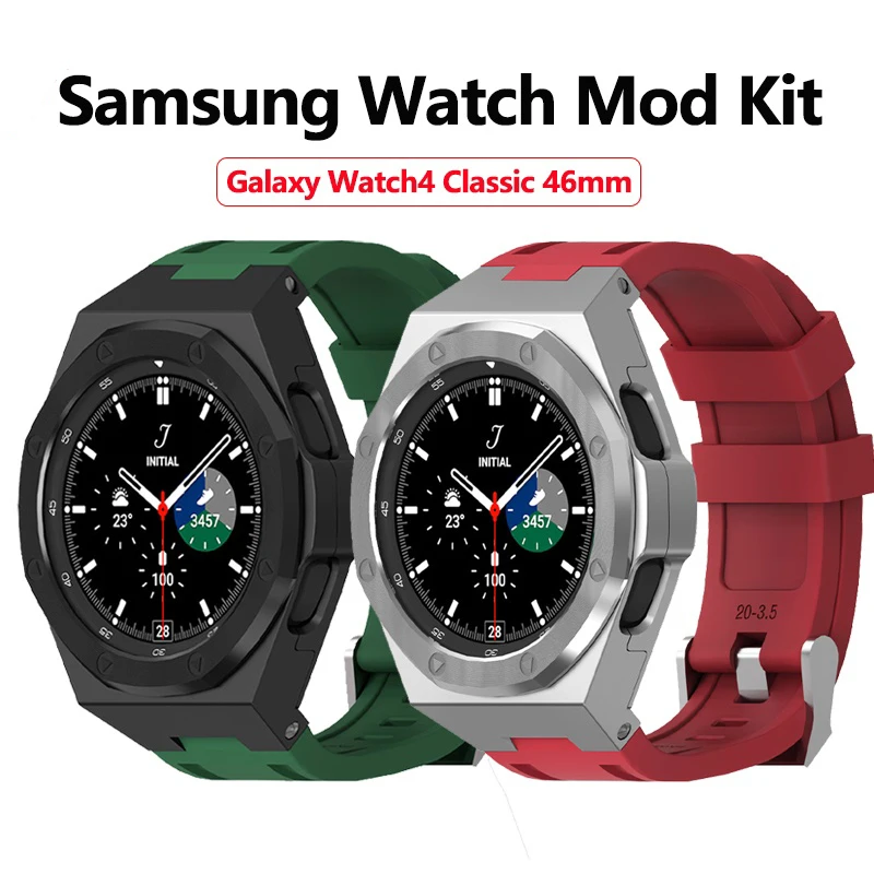 

Металлический защитный чехол для Samsung Watch 5 Pro 4 44 40 classic 46 мм, модифицированный комплект для Galaxy Watch 4 classic 46 мм, силиконовый ремешок