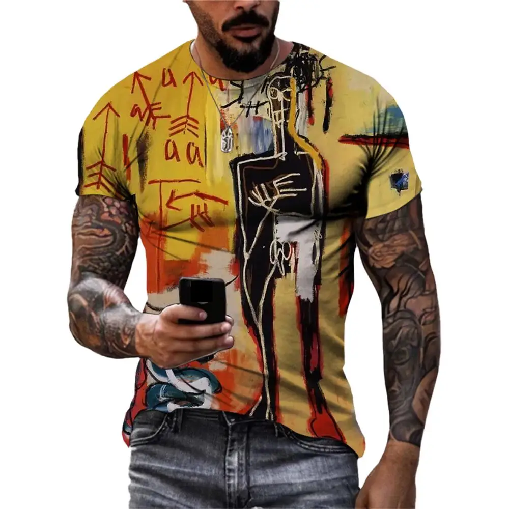 

Hip Hop Harajuku Graffiti Street Art Graphic Men T Shirts Summer Fashion Casual Personality Cool Style Printing O-neck Tees Tops