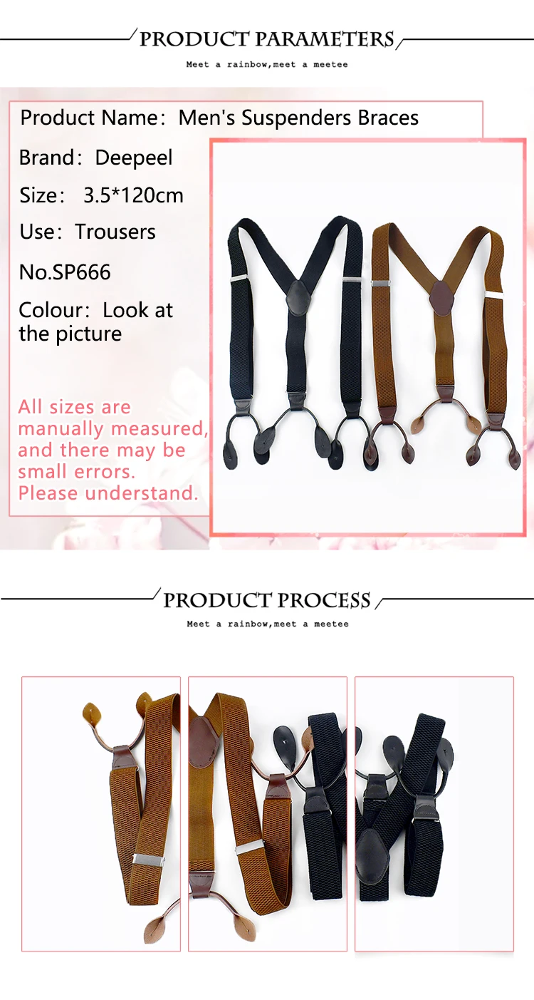 Men's Genuine Leather 6 Clips Suspenders Detailed View