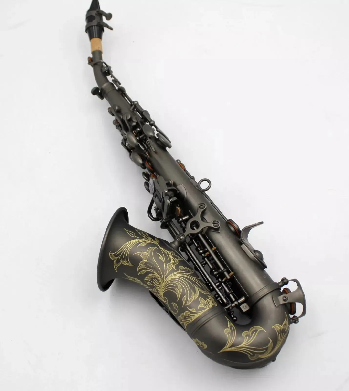 Pro Music Matt black plated curved soprano saxophone with engravings