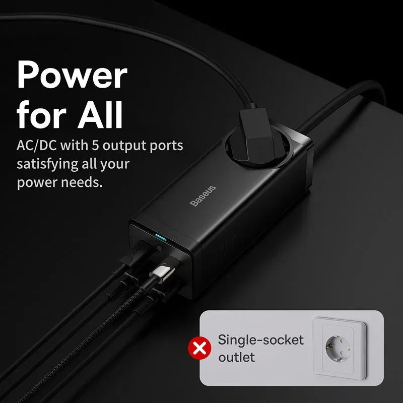 Power Strip Baseus 100W GaN Desktop Charger Fast Charging Station 4000W AC Outlet For Laptop Tablet iPhone 16 15 Xiaomi Samsung