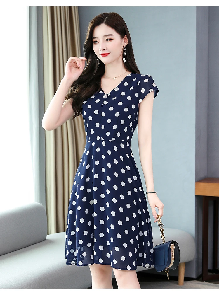 Mini Polka Dot Dress Short Dresses Women 2022 Summer Dresses Woman Casual Chiffon Sexy Black Red Floral V-neck Plus Size L-5XL lulus dresses