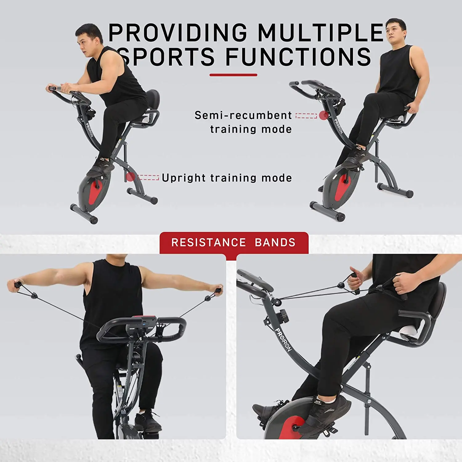 PROIRON Folding Exercise Bike Upright and Recumbent Foldable Stationary Bike with Pulse Sensor