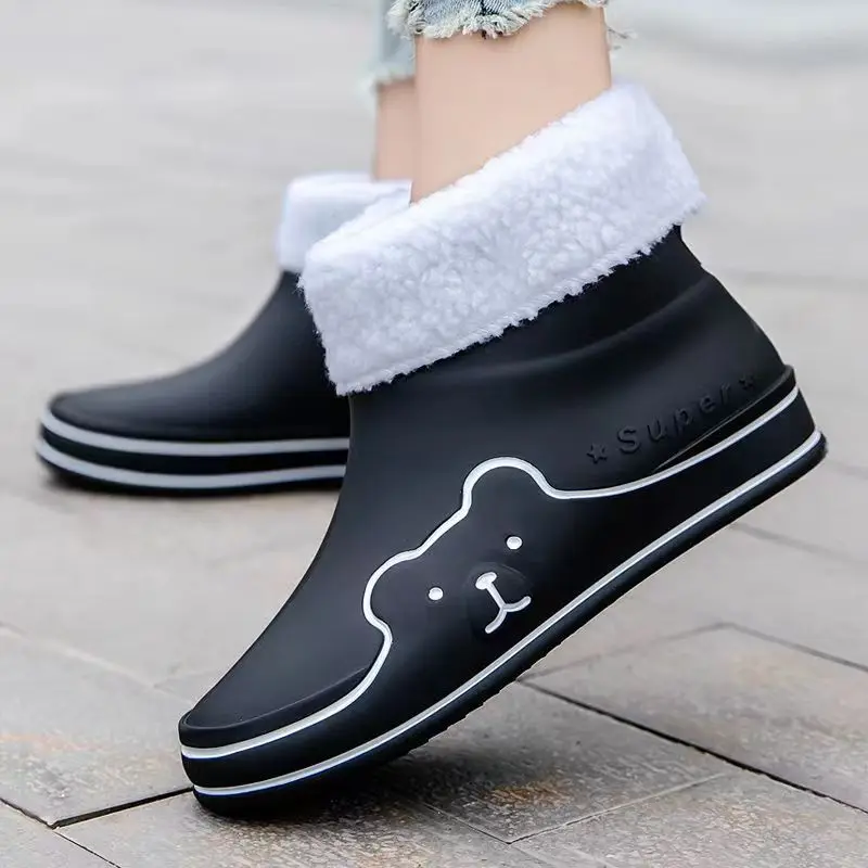 

New Women's Four Seasons Rain Shoes Soft Sole Non Slip High Top Detachable Cotton Cover Water Shoes Free Shipping Work Shoes