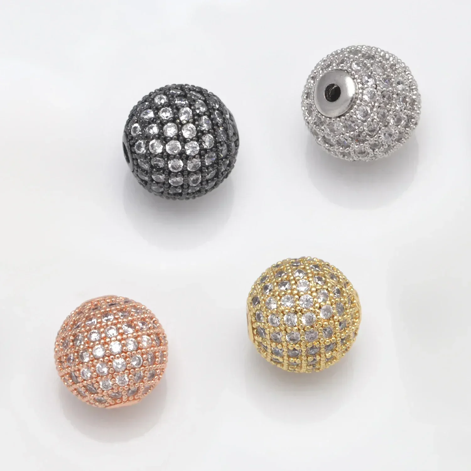 Beads for Jewelry Making Gold Silver Color Accessories Paved Zircon Spacer Bead String Beaded Diy Necklace Bracelet Chain Charms