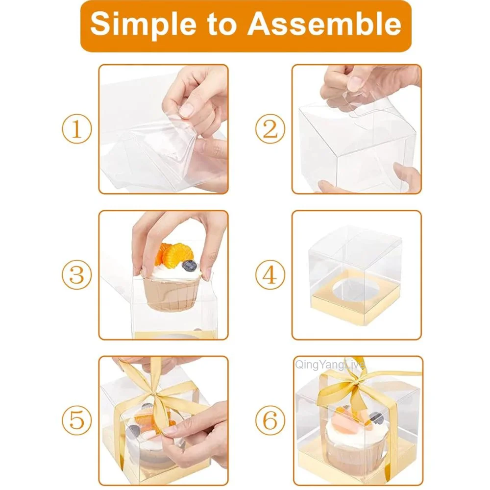 12Pcs Clear Plastic Cupcake Boxes with Ribbon, Single Cupcake Containers with Inserts, ... - SKU CPCB0922 - UGI Packaging