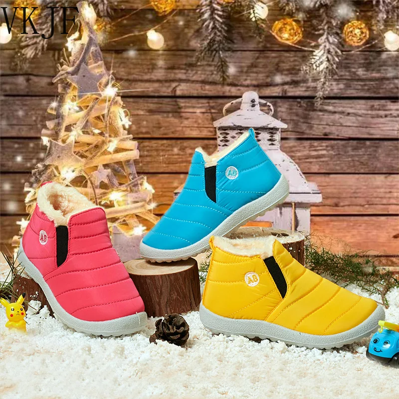 

Зимние детские ботинки 2023, плюшевая нескользящая хлопковая обувь, водонепроницаемая милая детская обувь, Теплые Меховые детские зимние ботинки