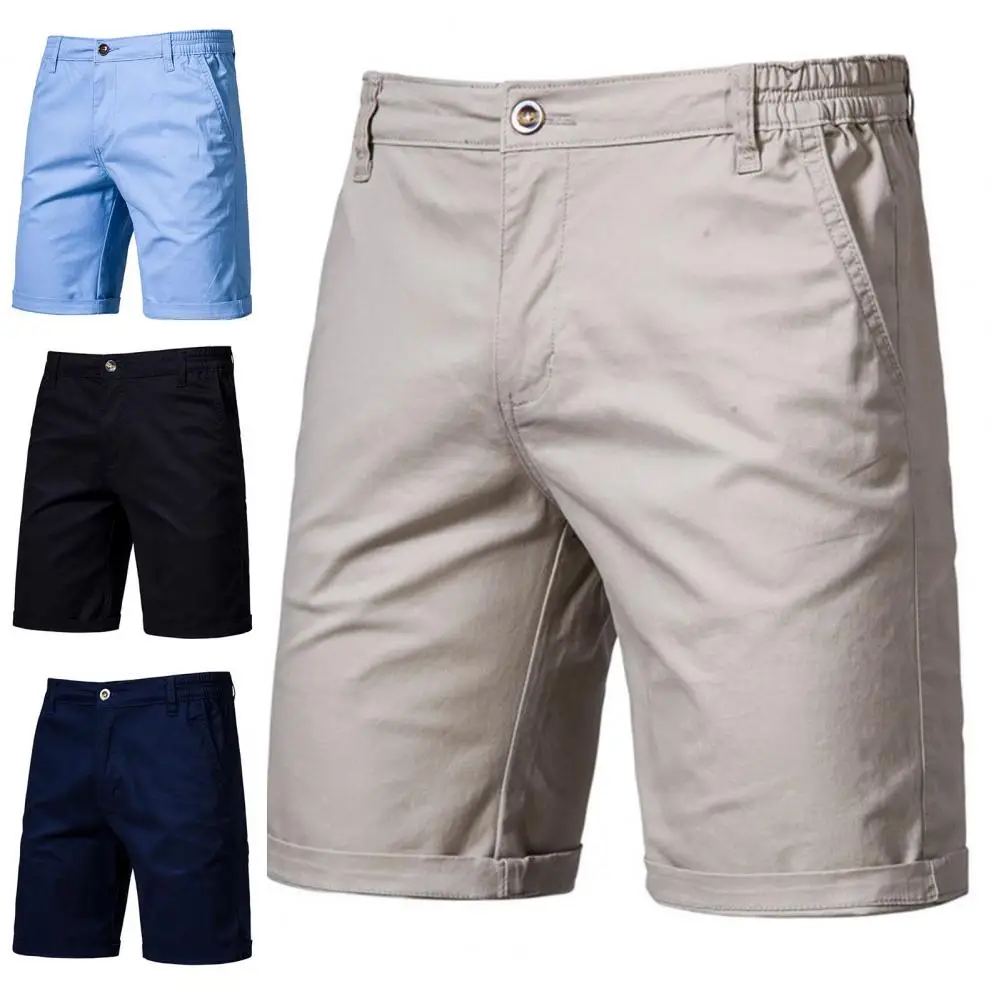 

Shorts All-match Slim Shorts Soft Breathable Elastic Waist Men Slim Shorts Solid Color Straight Social Shorts Business Shorts