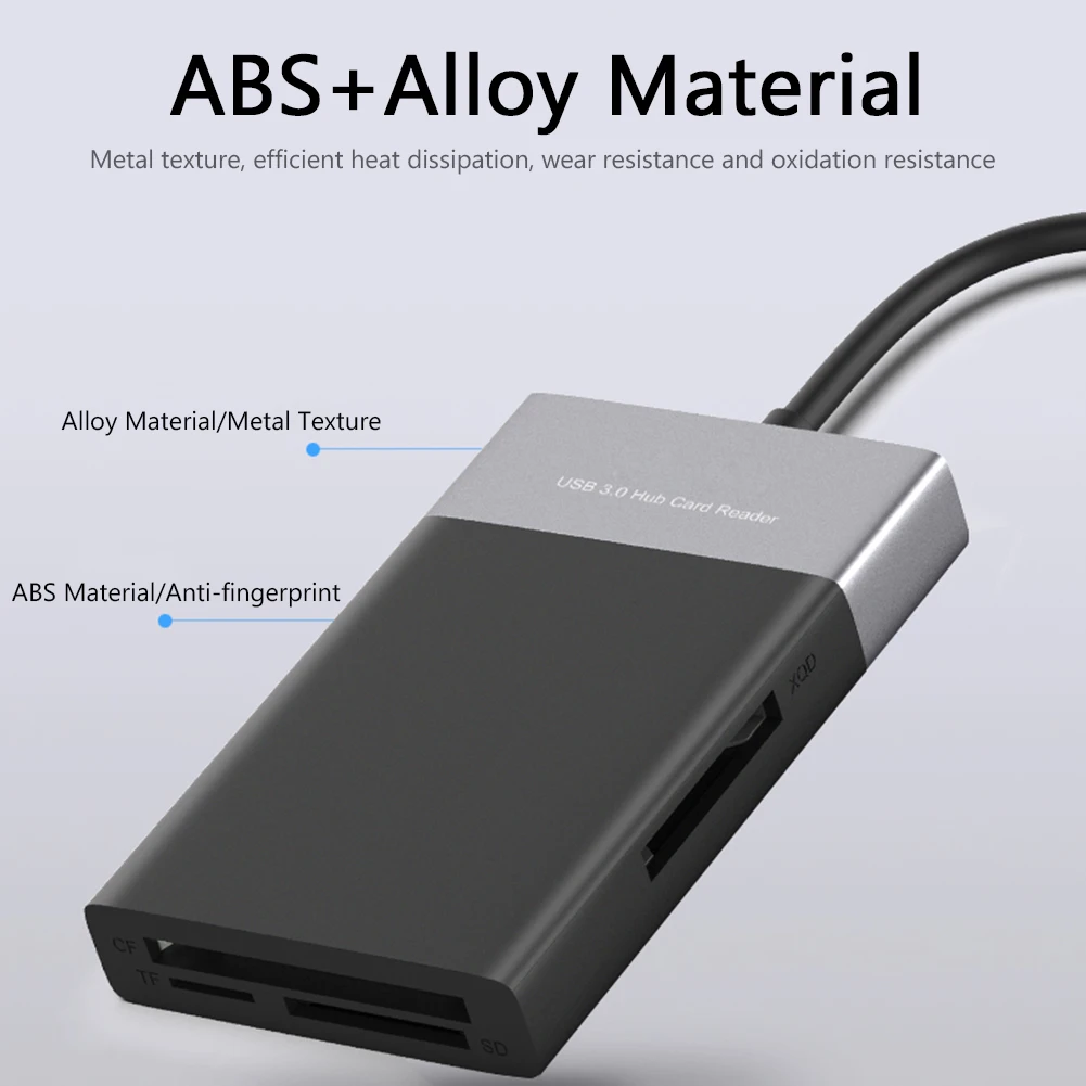 멀티 메모리 카드 ABS 및 알루미늄 합금 쉘 PVC 와이어 리더, USB 3.0, XQD, TF, 시큐어 디지털 카드, 2 포트 허브, 6 in 1