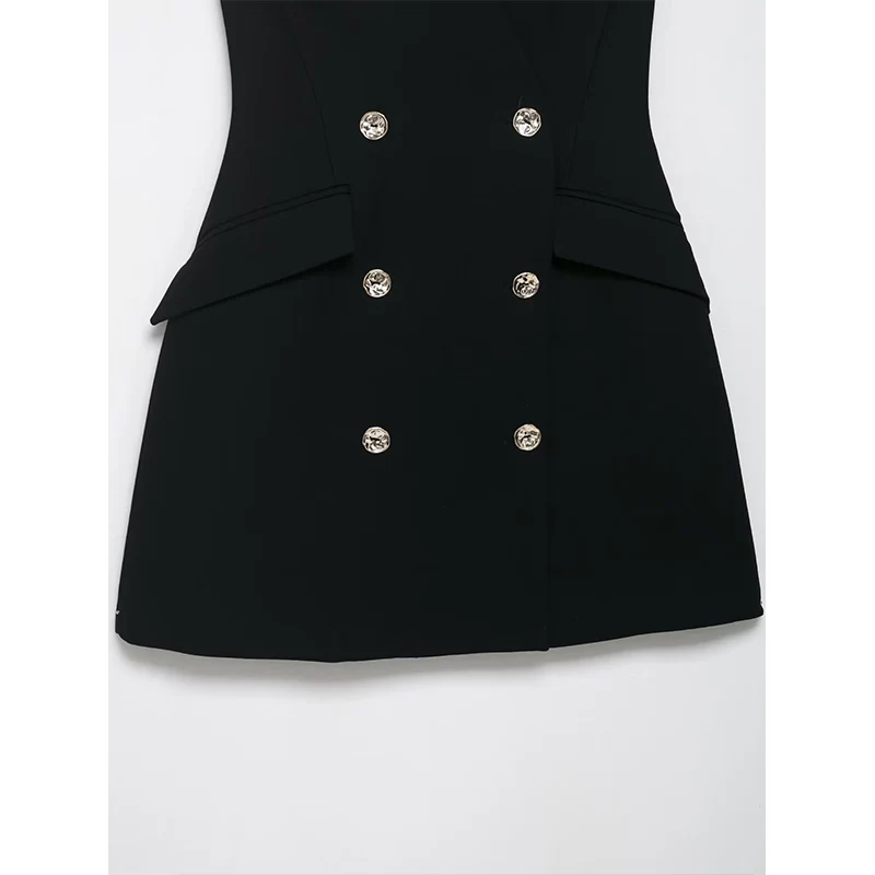 2025 Female Sexy Mini Dress Halter Sleeveless Backless Double Breasted Summer Dresses Fashion Elegant Simple Women Dress