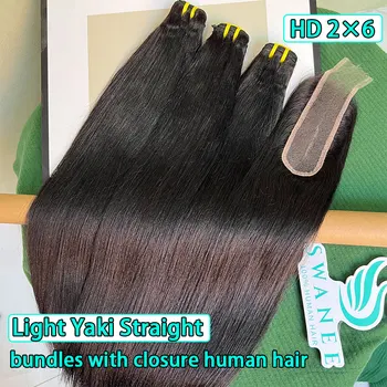 Yaki leggero dritto 2x6 HD chiusura in pizzo con pacchi capelli umani 13X4 HD pizzo frontale fusione tutte le pelli estensione dei capelli vergini grezzi