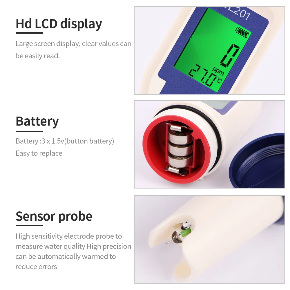S814cdaacbe2346ac94a64373735ce6678 5 in 1 Chlorine Meter Pen Water Quality Detector PH, H2, ORP TEMP CL2 Tester Multi-function Spa Swimming Pool Chlorine Monitor Mallzona
