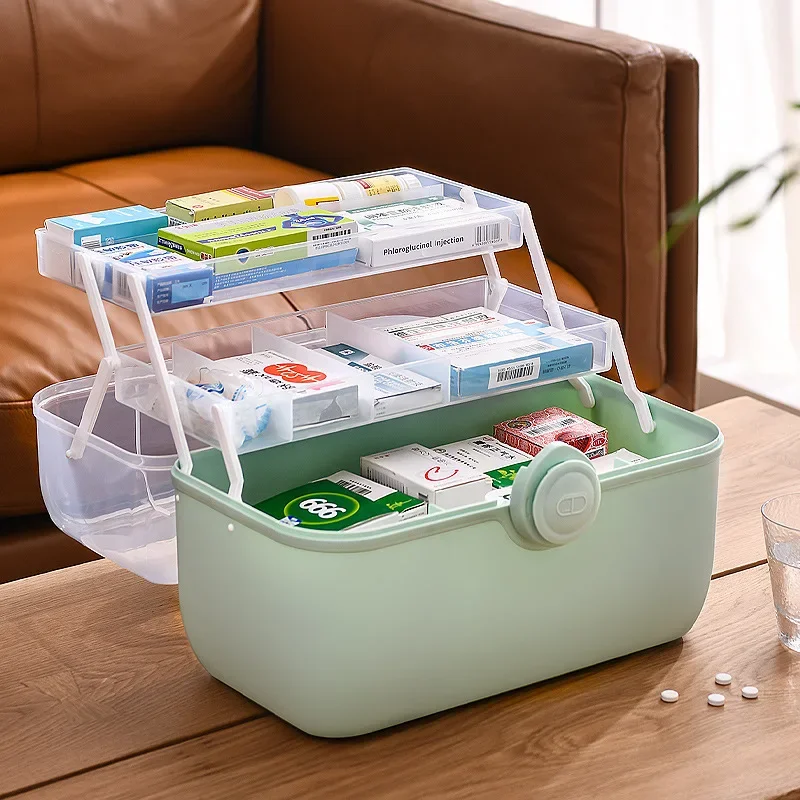 

Medicine Storage Box First Aid Kit Storage Box 3 Tiers Plastic High Capacity MultiFunctional Portable Family Emergency Pill Case