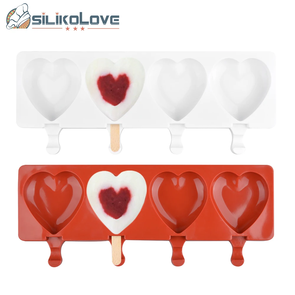Silikolove 8 Cavità A Forma Di Cuore Stampo Per Gelato Stampi In Silicone Per Ghiaccioli Fai Da Te Fatto In Casa Succo Di Frutta Dessert Ice Pop Lolly