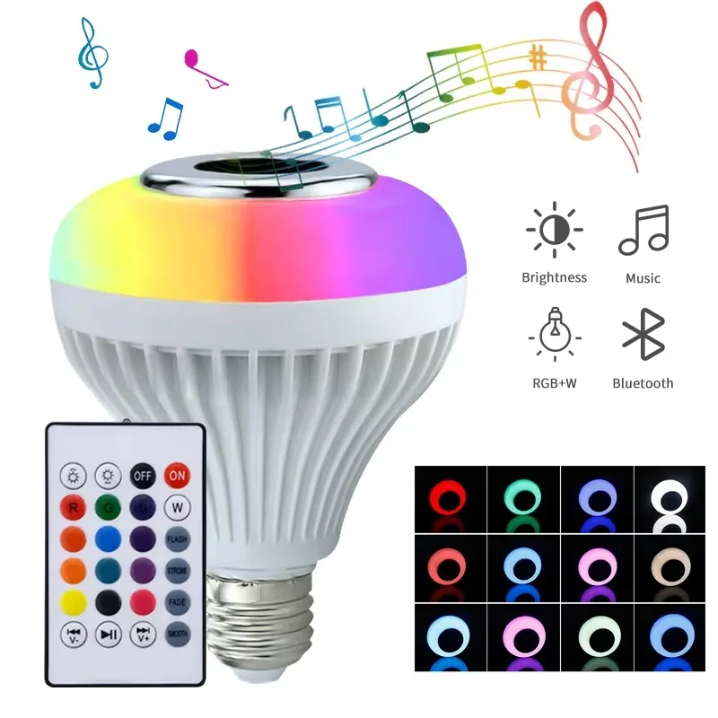 E27 Light Bulb Bluetooth RGB Speaker Music Remote Control Bath Buddy LED Lamp Bathroom Bedroom Home Holiday Decor Party
