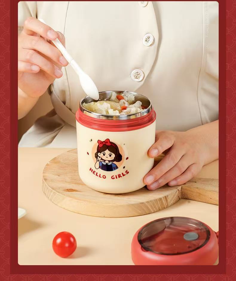 Insulated cup for women, cute breakfast porridge cup, stainless steel soup pot, oatmeal soy milk, compact and portable cup, soup