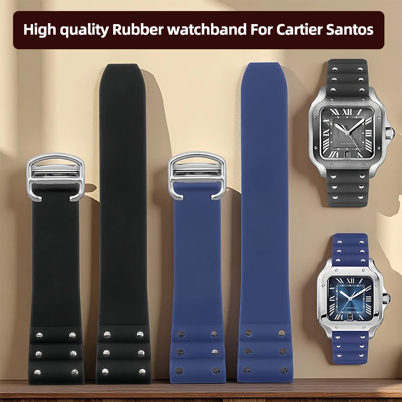 Premium Waterproof Silicone Watchband - Black & Blue with Folding Buckle, 21mm