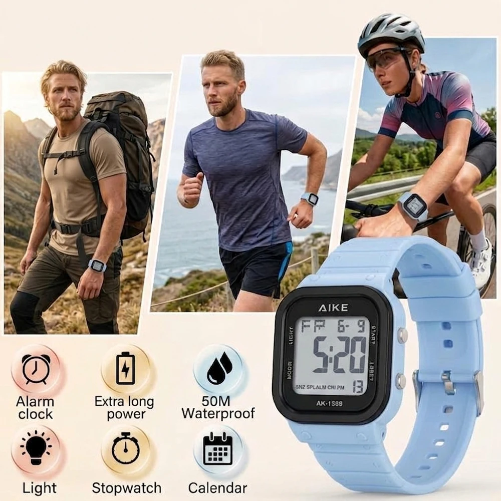 Waterproof Digital Sport Watch with Stopwatch, Date & Week Display, Backlight, and Lightweight Design