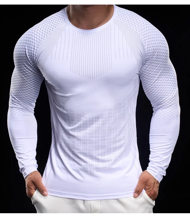 Men Athletic Running Shirt Elastic Training T-shirt Gym Fitness Workout Tight Outdoor Jogging Sweatshirt
