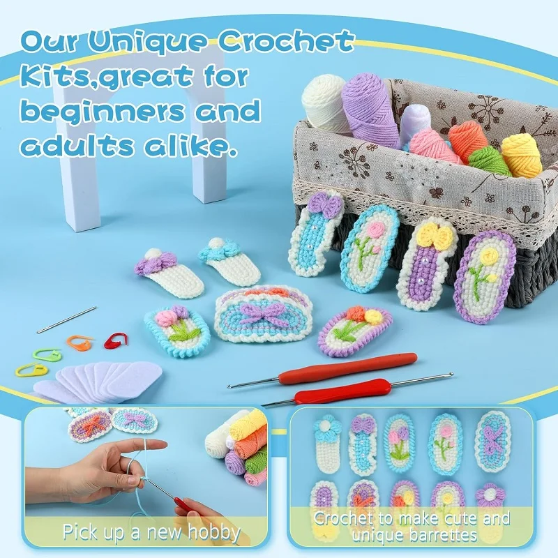 Fruit Crochet Kit Beginners Hairpins Starter Kit Easy-to-Learn Hair Clips with Step-by-Step Video DIY Crochet Supplies crochet kit