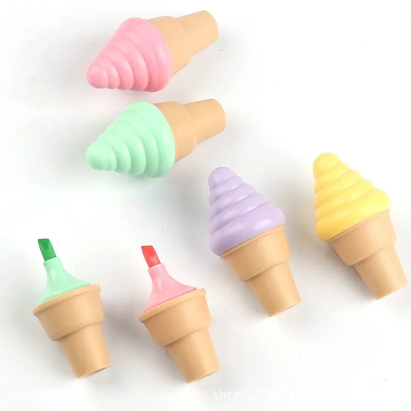 30PCS 크리 에이 티브 편지지 아이스크림 캐니스터 모양의 형광펜 귀여운 어린이 낙서 그림 형광펜