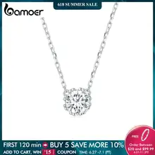 Bamoer Gorgeous Shiny Choker 100% 925 Sterling Silver Geometric Cut Sparkling Zircon Pendant Necklace Wedding Jewelry 17.1″