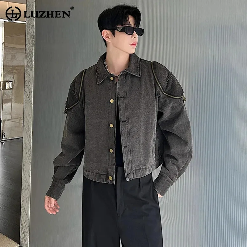 

LUZHEN Niche New Fashion Jackets Design Denim Men Trendy Vintage Washed Casual Short Coat Stylish Korean Retro Outerwear LZ3070