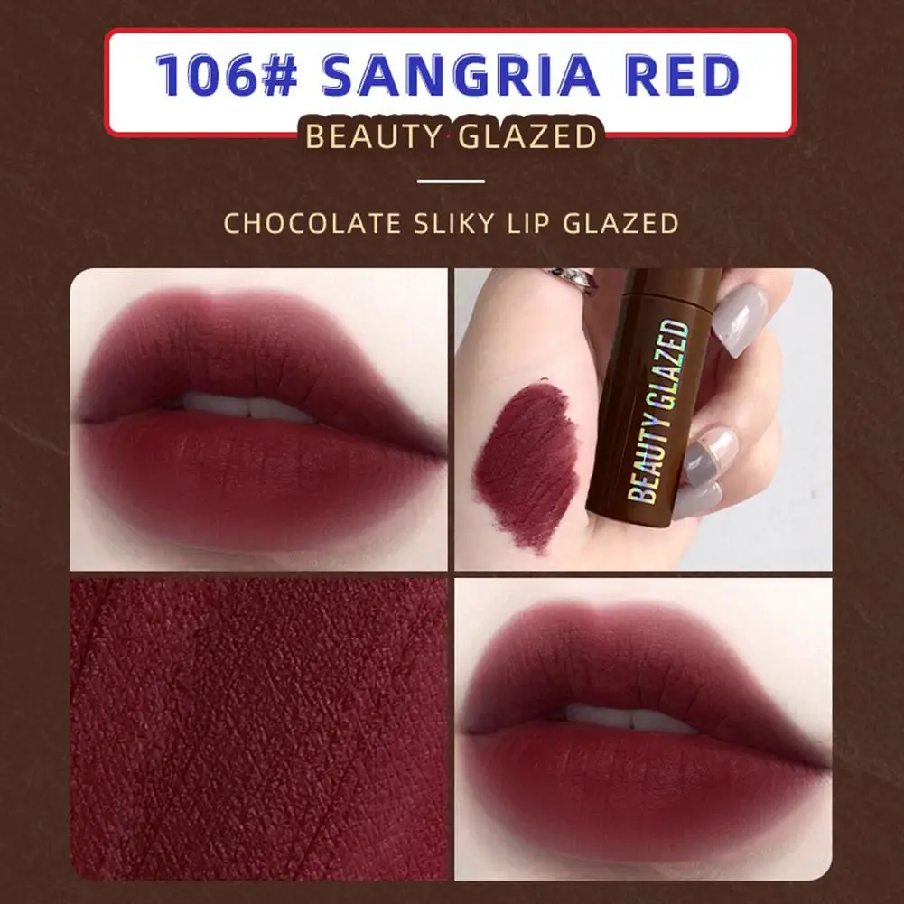 

For BEAUTY GLAZED Chocolate Fog Surface Matte Lip Gloss Lasting Lipstick Moisturizing Fading Natural No Non-stick F9J7