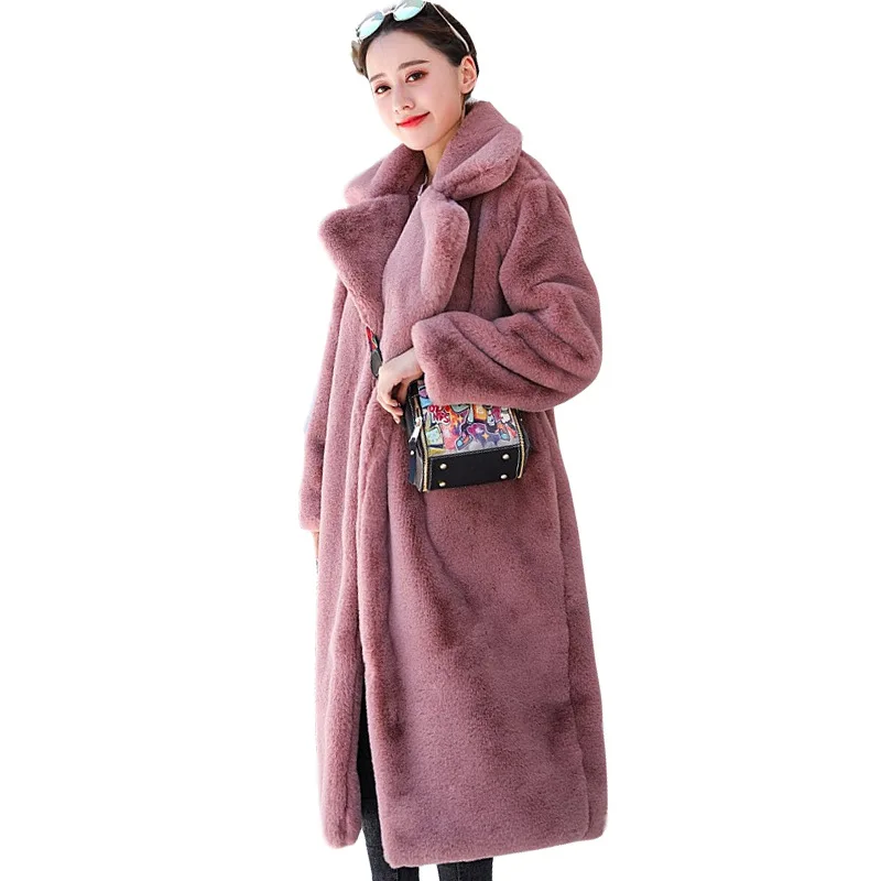 

APIPEE 2024 New Winter Black Long Faux Fur Coat Long Sleeve Black S-XXL Fake Mink Fur Coats Overcoat Women Long Jacket