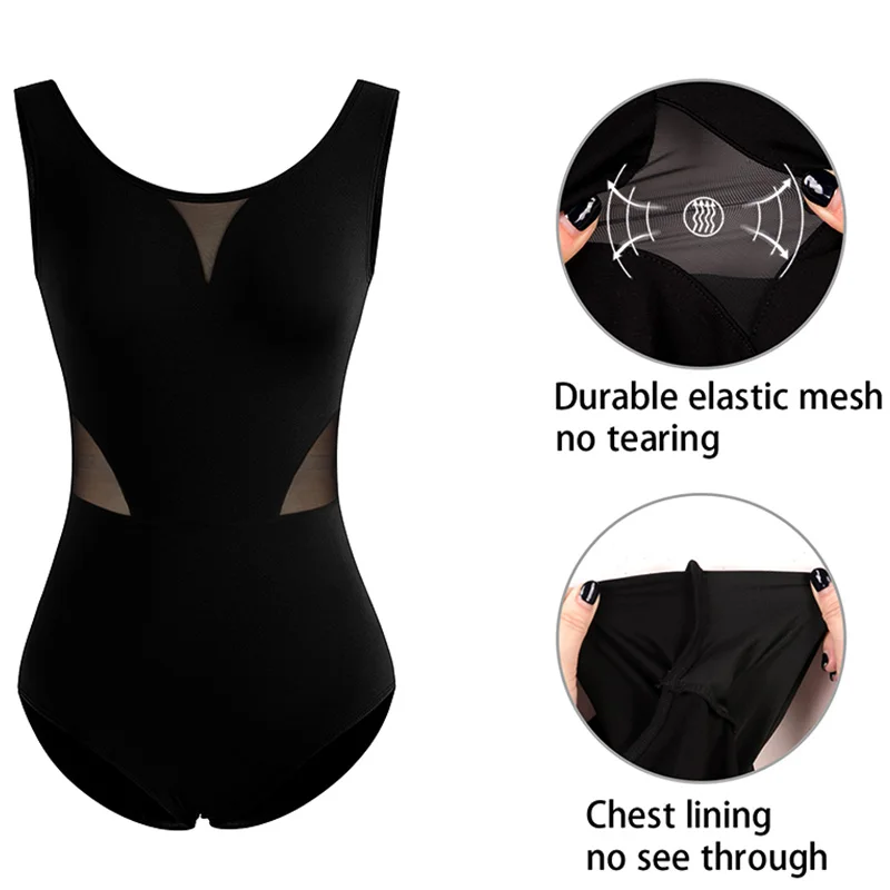 Women's Sleeveless Camisole Ballet Dance Leotards Adult Gymnastics Dance Tank Tops Soft Lining Long Sleeves Bodysuits
