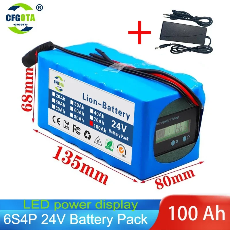 

24V Battery 500W 6S4P Lithium Battery Pack 100Ah for Scooter Ebike Electric Bicycle with Capacity Indicator&BMS+Charger