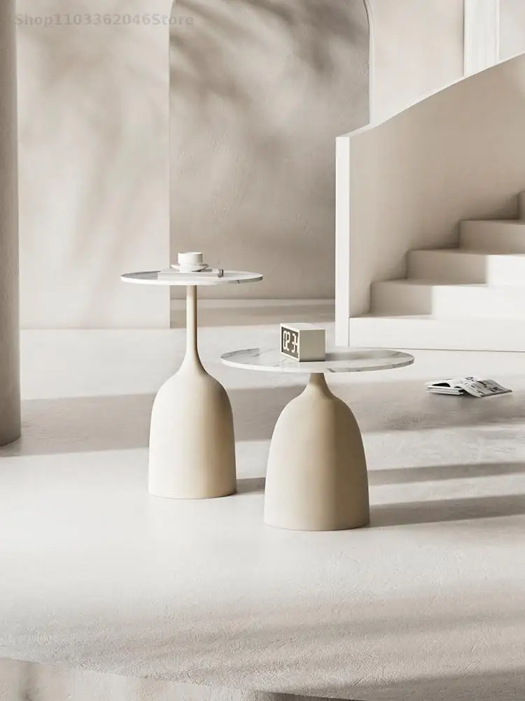 Modern Simple Cream Style Small Apartment Rock Board Sofa Side Table Corner Table Living Room Small Coffee Round