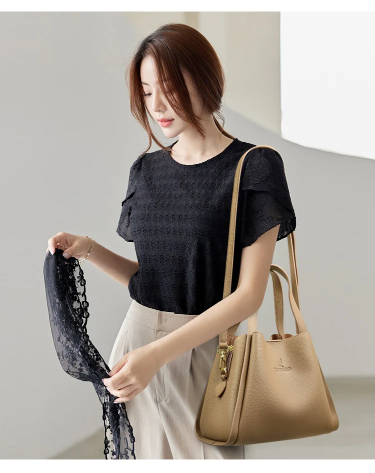 2023 New Trend Women's Soft Leather Shoulder Bag Women's Simple Large Handbag Luxury Designer Women's Tote Bucket Handbag Purses