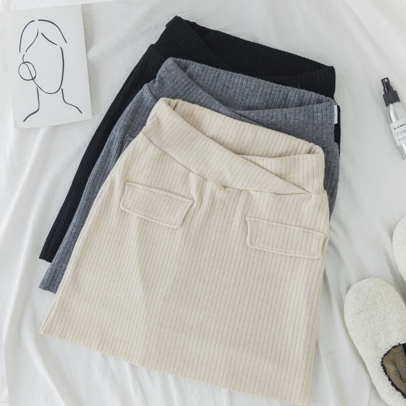 Spring and Autumn Pregnant Women Pencil Skirts Slim Hips Maternity Belly Skirts Low Waist Pregnancy A-Line Knitting Skirt