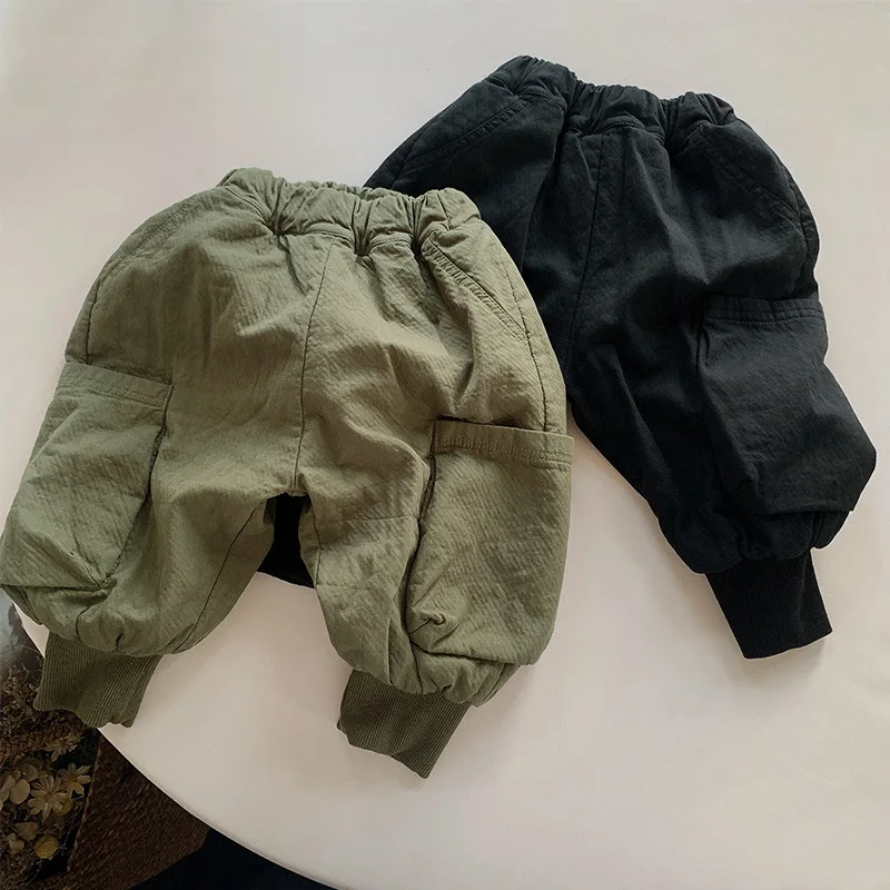 

Winter Korean boys' casual velveteen trousers girls' wide solid color loose overalls