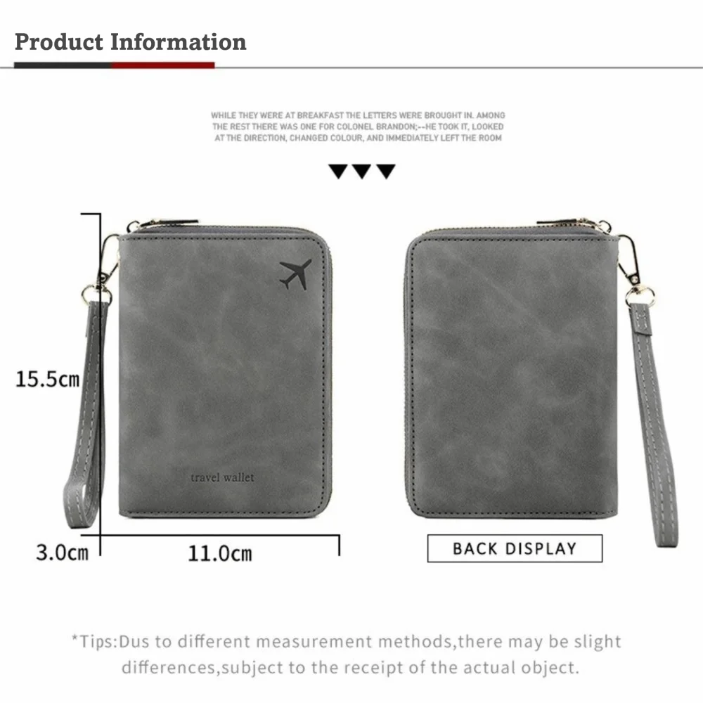Versatile PU Leather RFID Passport Wallet with Secure Zipper Closure